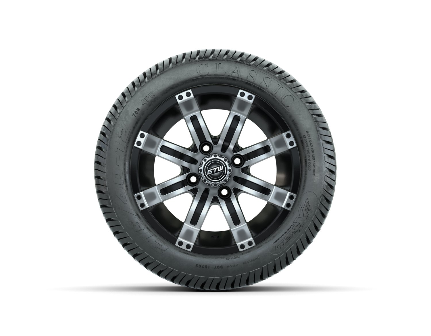 A19-263 12 GTW Tempest 12x7 Machined Black Wheel TIRE, 215:40-12 4PR EXCEL CLASSIC 19-135 40280