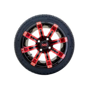 20-043 A19-364 GTW 12" Tempest Black/Red Wheels with 205/30-12 (18") Fusion Street Tires