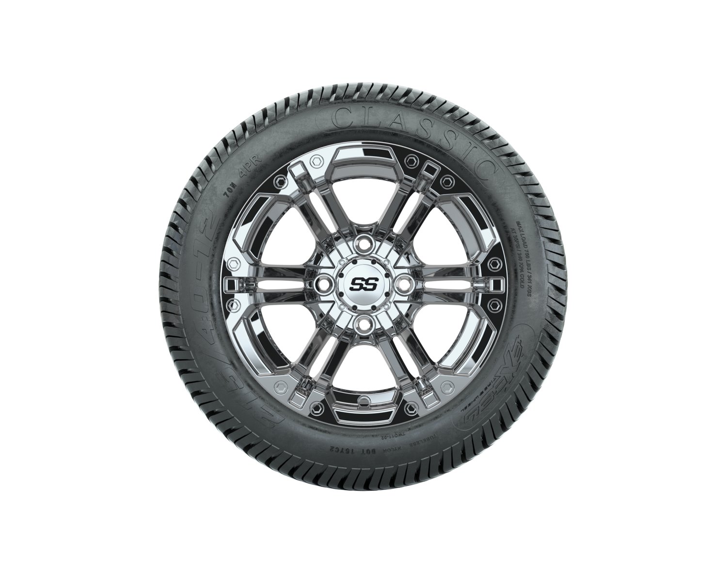 A19-541 GTW Specter 12x7 Chrome Wheel, TIRE, 215/40-12 4PR EXCEL CLASSIC, 12", Street