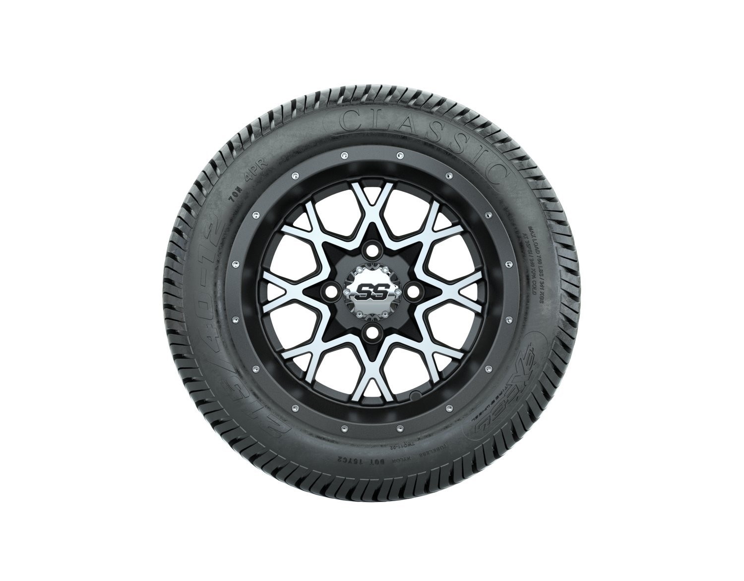 A19-551 VORTEX 2 WHEEL, 12X7 MATTE GRAY:MATTE MACHINED, TIRE, 215/40-12 4PR EXCEL CLASSIC, 12", Street