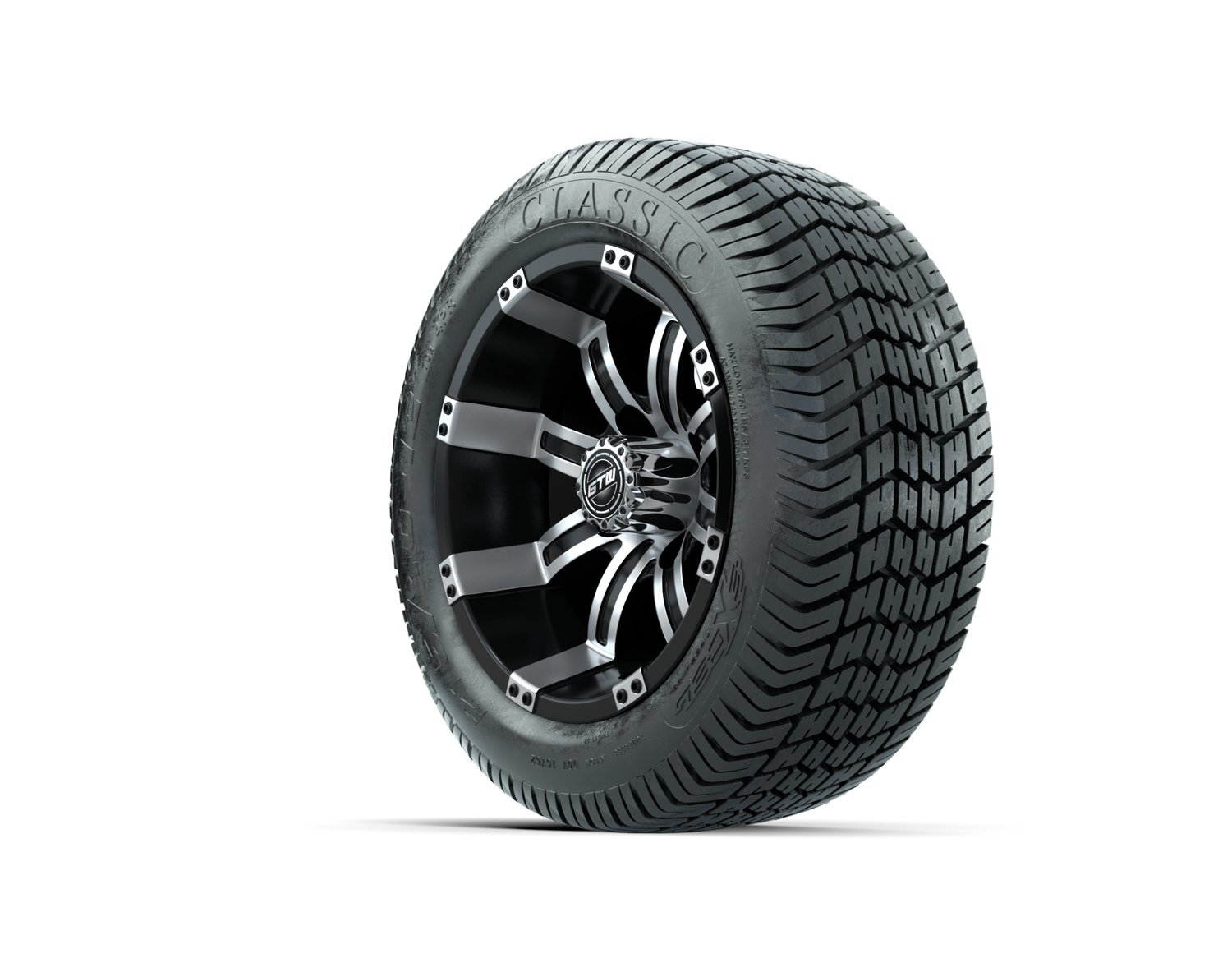 A19-263 12 GTW Tempest 12x7 Machined Black Wheel TIRE, 215:40-12 4PR EXCEL CLASSIC 19-135 40280