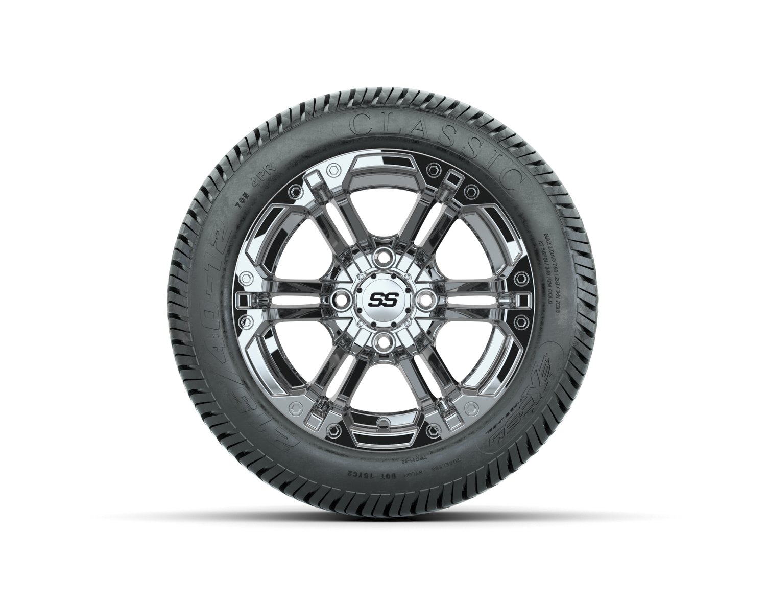 A19-541 GTW Specter 12x7 Chrome Wheel, TIRE, 215/40-12 4PR EXCEL CLASSIC, 12", Street