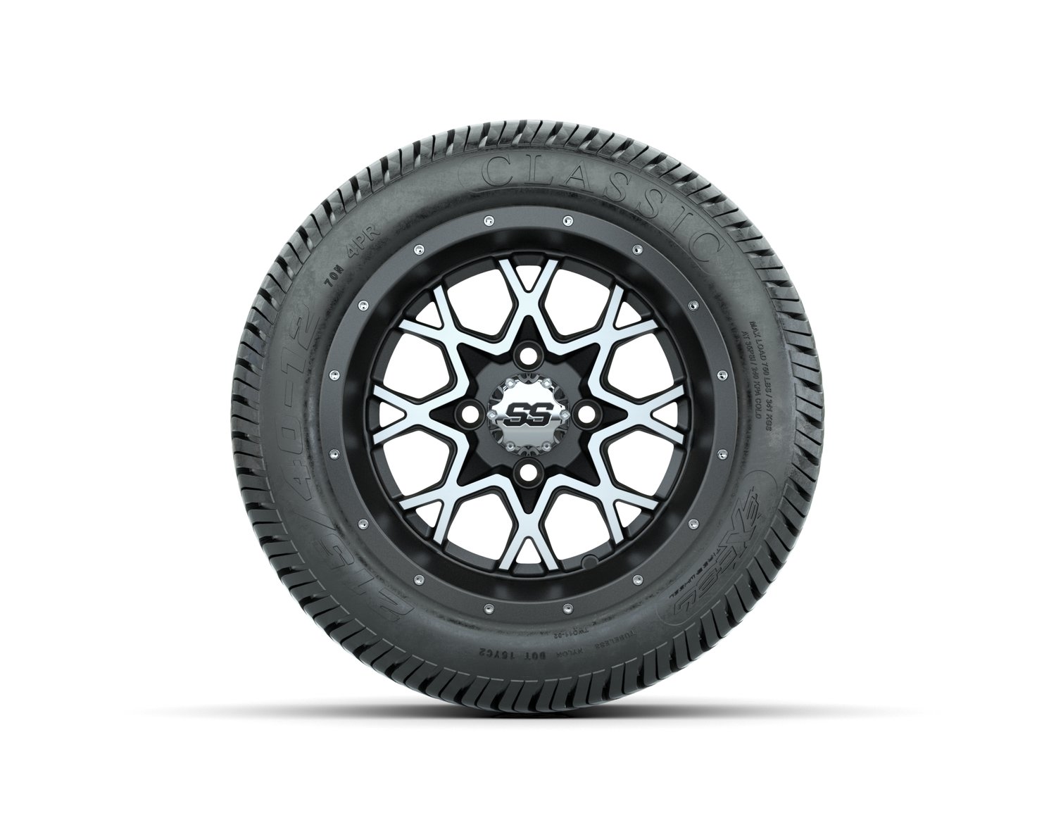 A19-551 VORTEX 2 WHEEL, 12X7 MATTE GRAY:MATTE MACHINED, TIRE, 215/40-12 4PR EXCEL CLASSIC, 12", Street