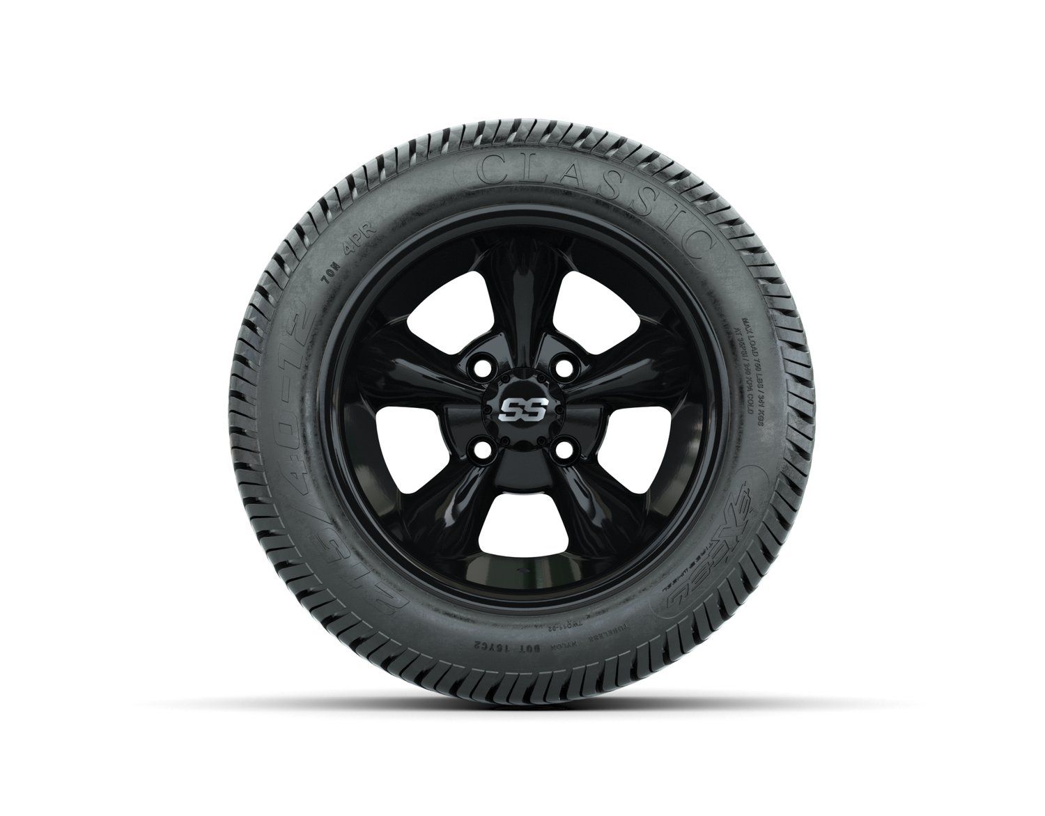 A19-721 GTW GODFATHER WHEEL, 12X7 BLACK, TIRE, 215/40-12 4PR EXCEL CLASSIC, 12", Street