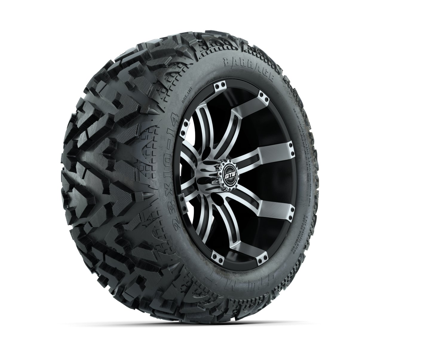 19-142 A19-264 14 GTW Tempest 14x7 Machined Black Wheel Barrage Series 23x10-14 Mud Tire 4-ply 19-142 20-031
